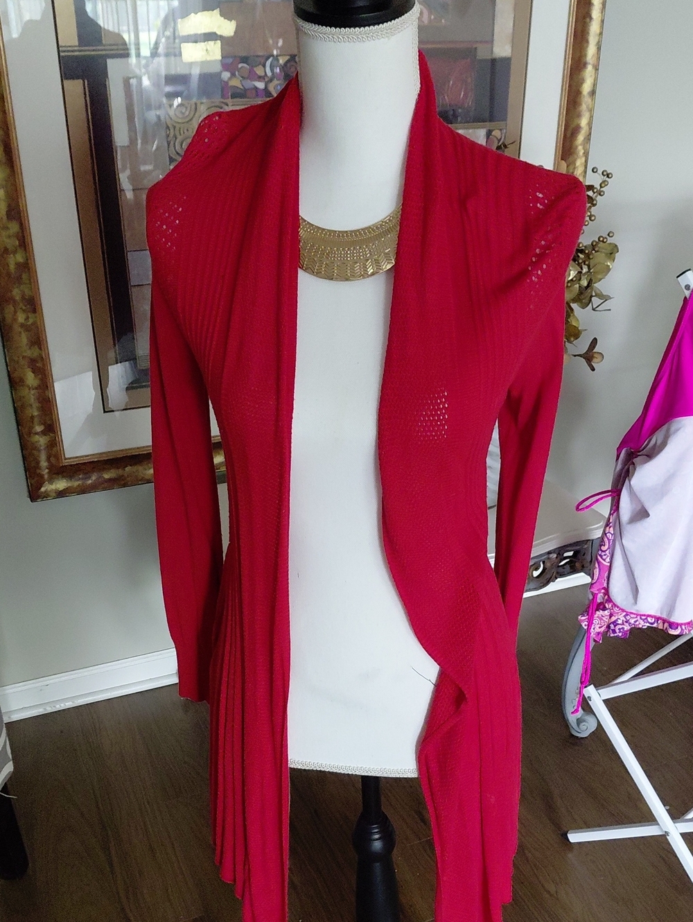 Dreamers Red Open-Front Lightweight Women's Cardigan